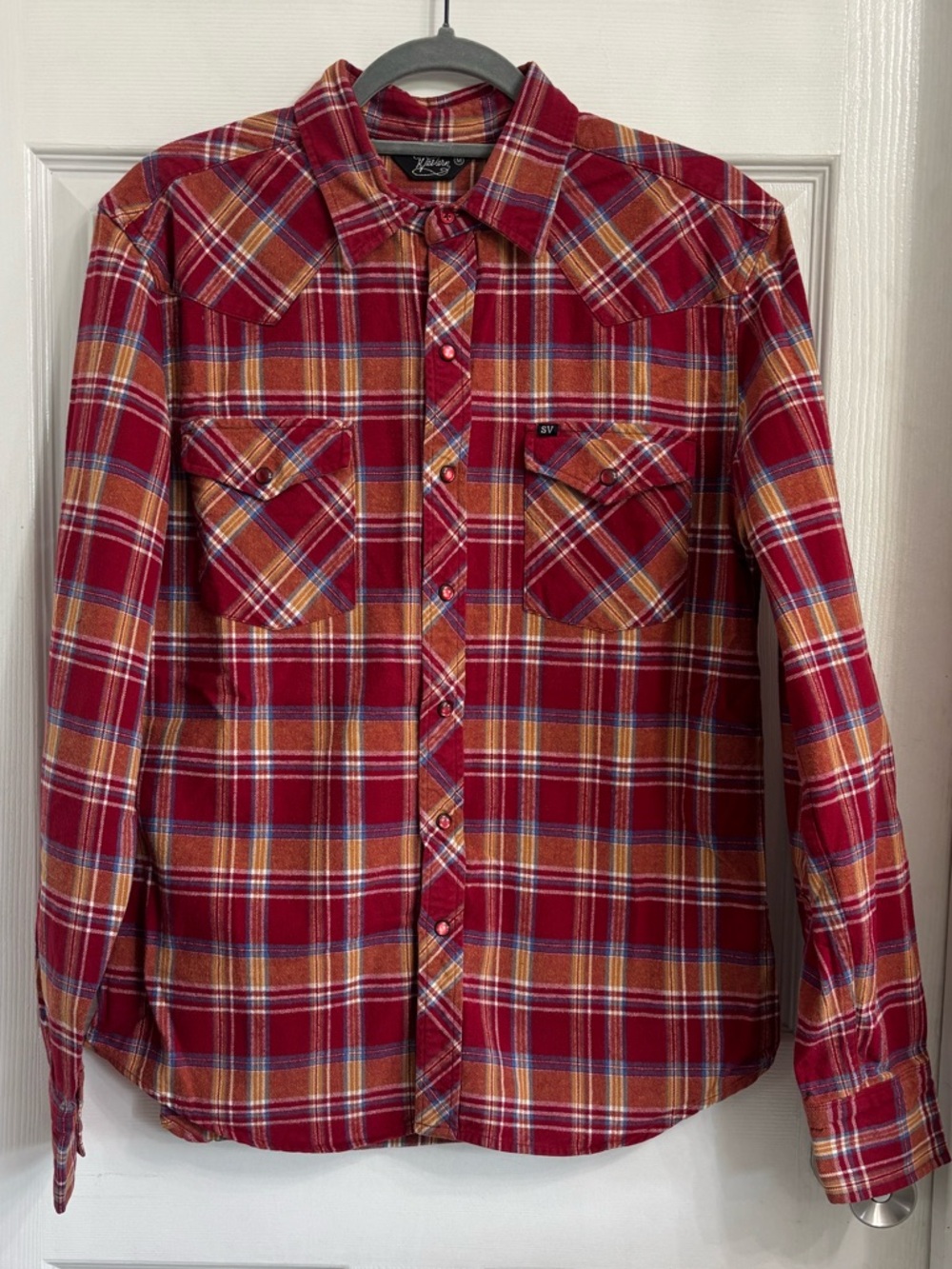 Salt Valley Western Red Plaid Flannel Medium Red Pearl Snap Buttons Heavyweight